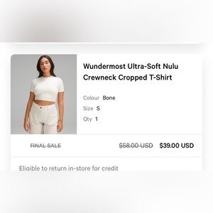 lululemon athletica Soft White Crewneck Crop Top